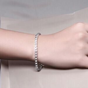 4MM box chain 925 Stamp Silver color Bracelet 7” Unisex